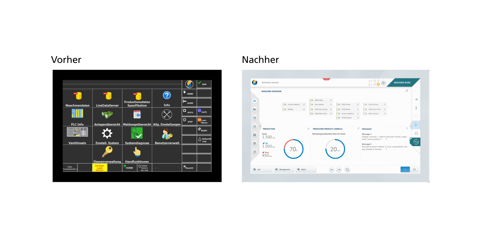 Before/after of the unified project of CaderaDesign with the company Strama-MPS