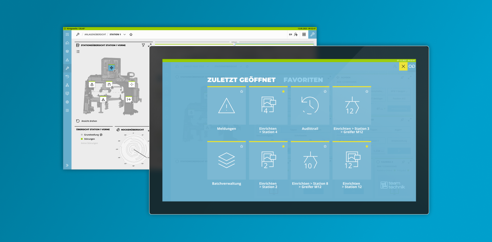 Dashboard des teamtechnik HMIs von CaderaDesign